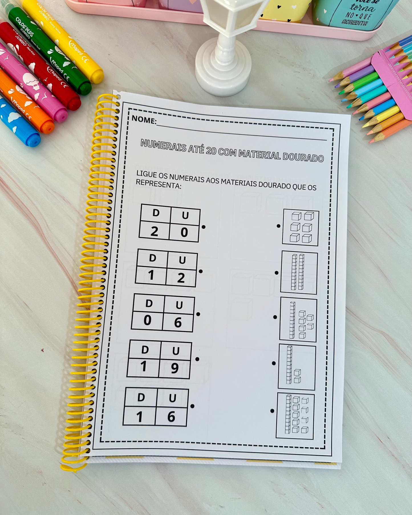 Apostila de atividades para trabalhar os numerais de 1 a 20 com material dourado