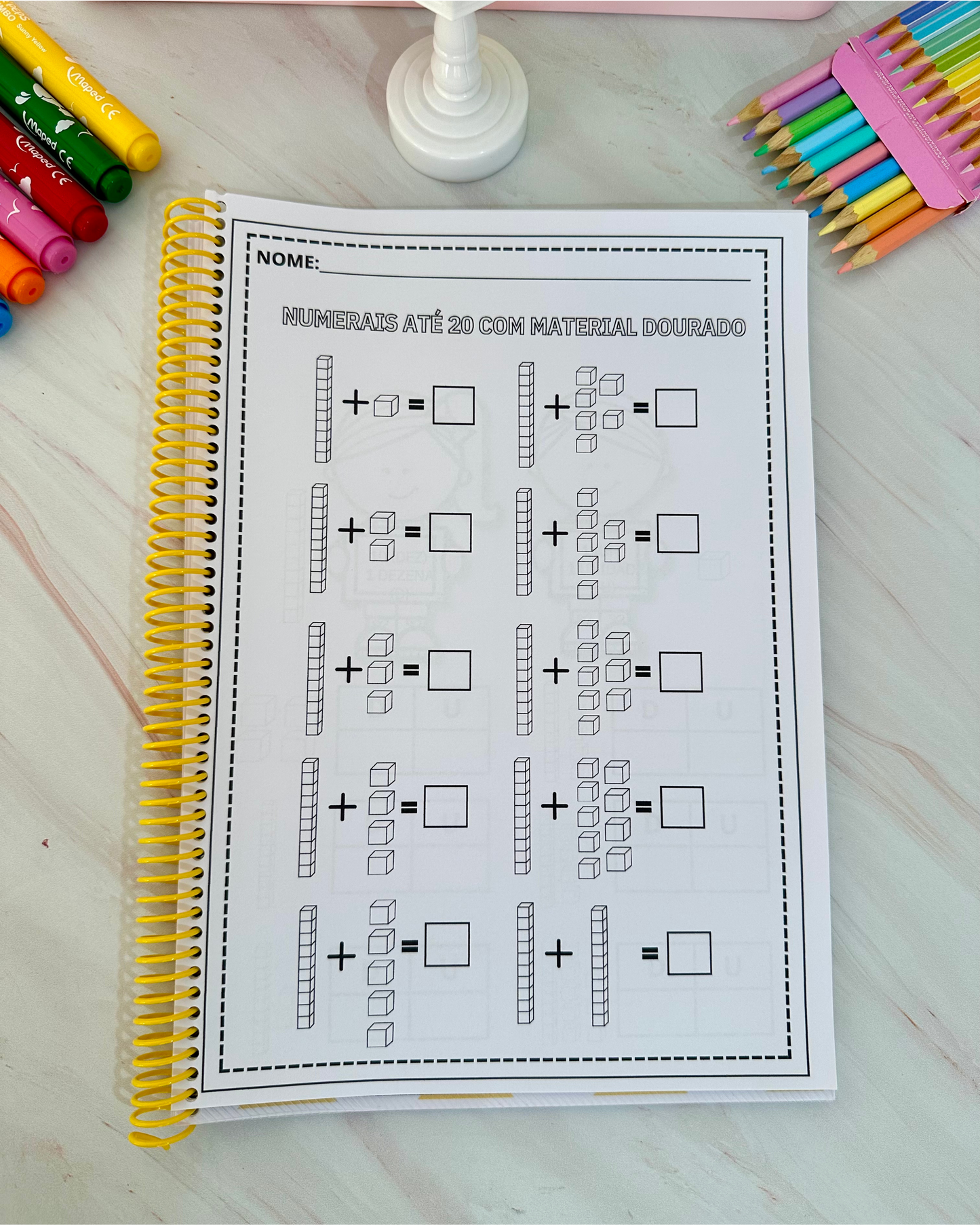 Apostila de atividades para trabalhar os numerais de 1 a 20 com material dourado