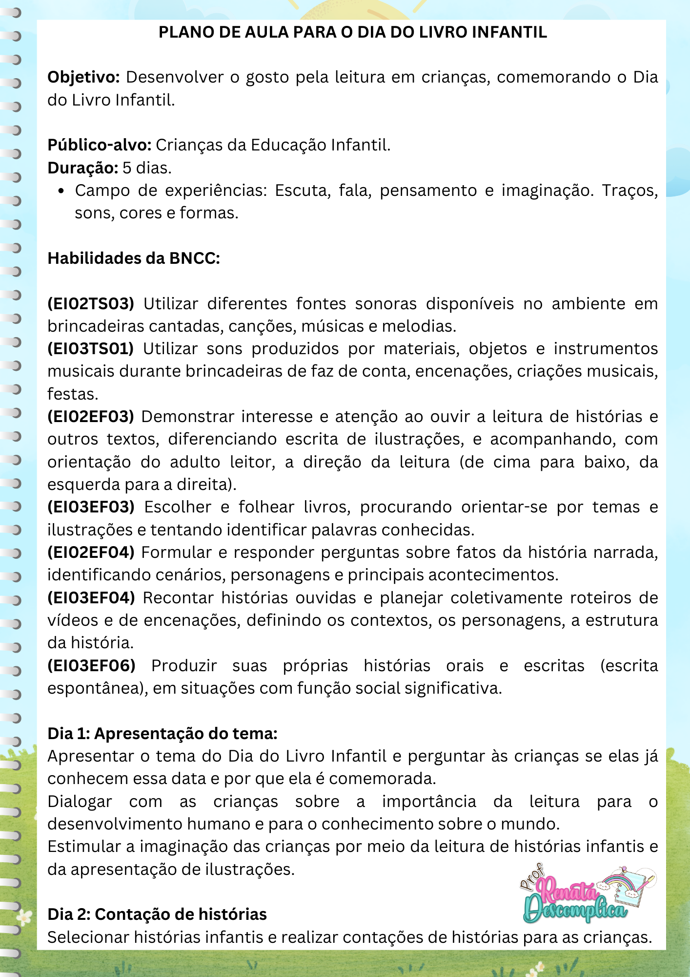 Plano de aula com sequência didática dia do livro TEATRO COM PALITOCHE