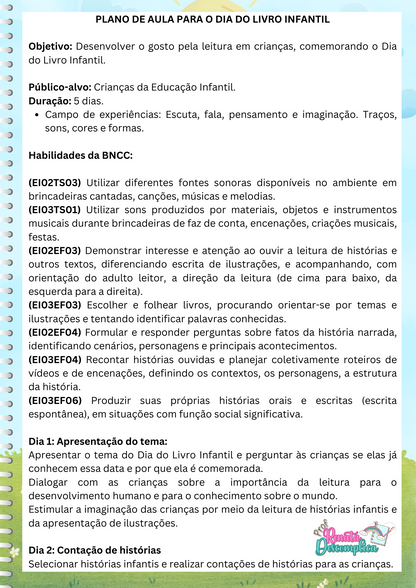 Plano de aula com sequência didática dia do livro TEATRO COM PALITOCHE