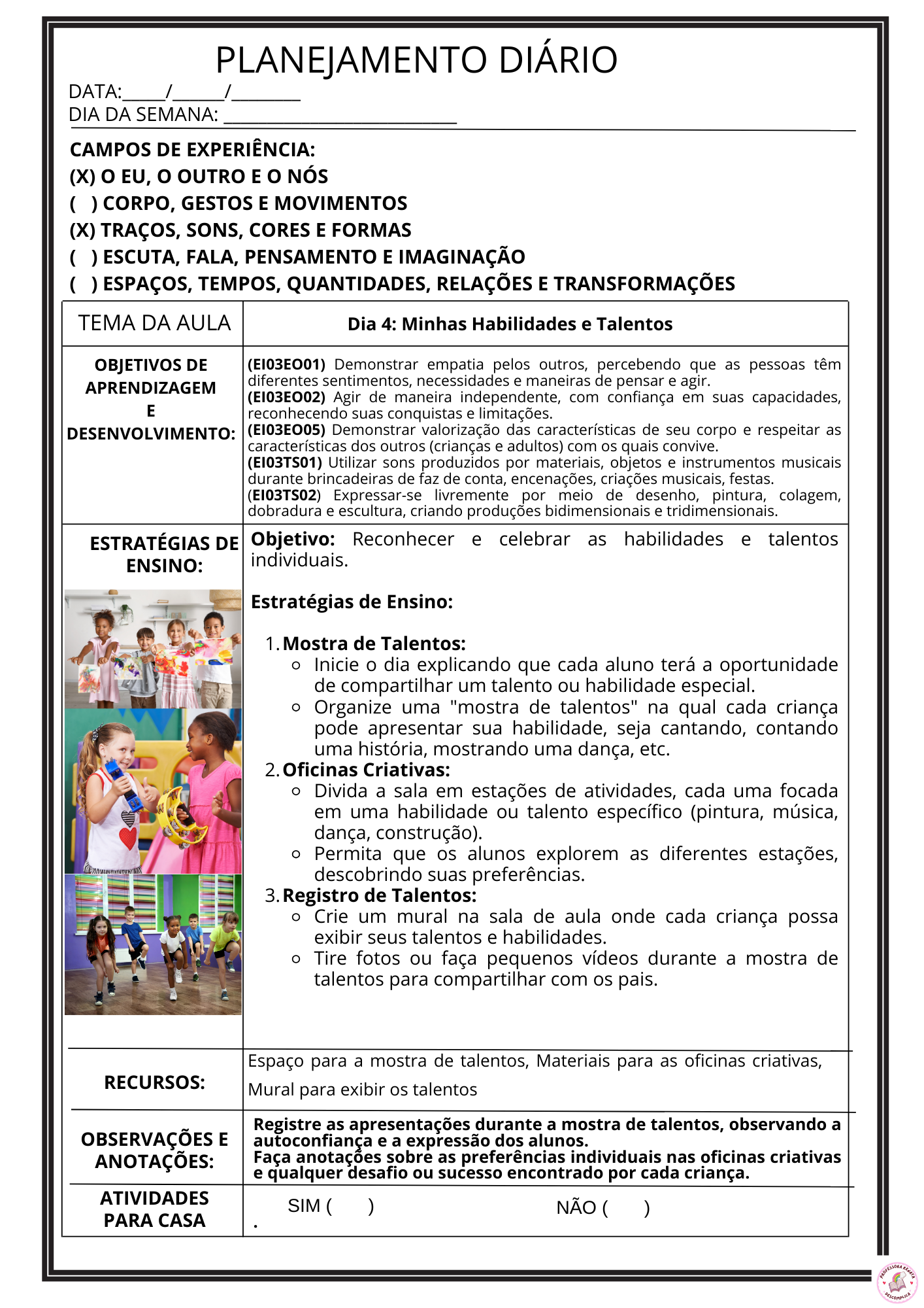 Planejamento Diário Pré I e II - SEMESTRAL E ANUAL 2024/2025