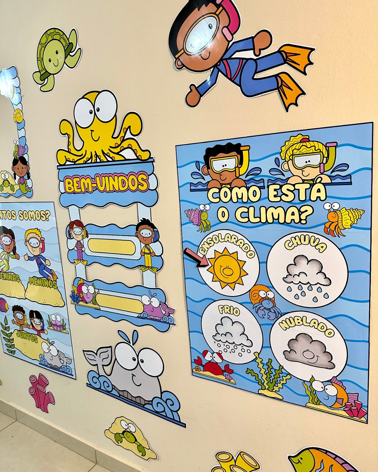 Kit Decoração e recurso sala de aula tema Fundo Do Mar