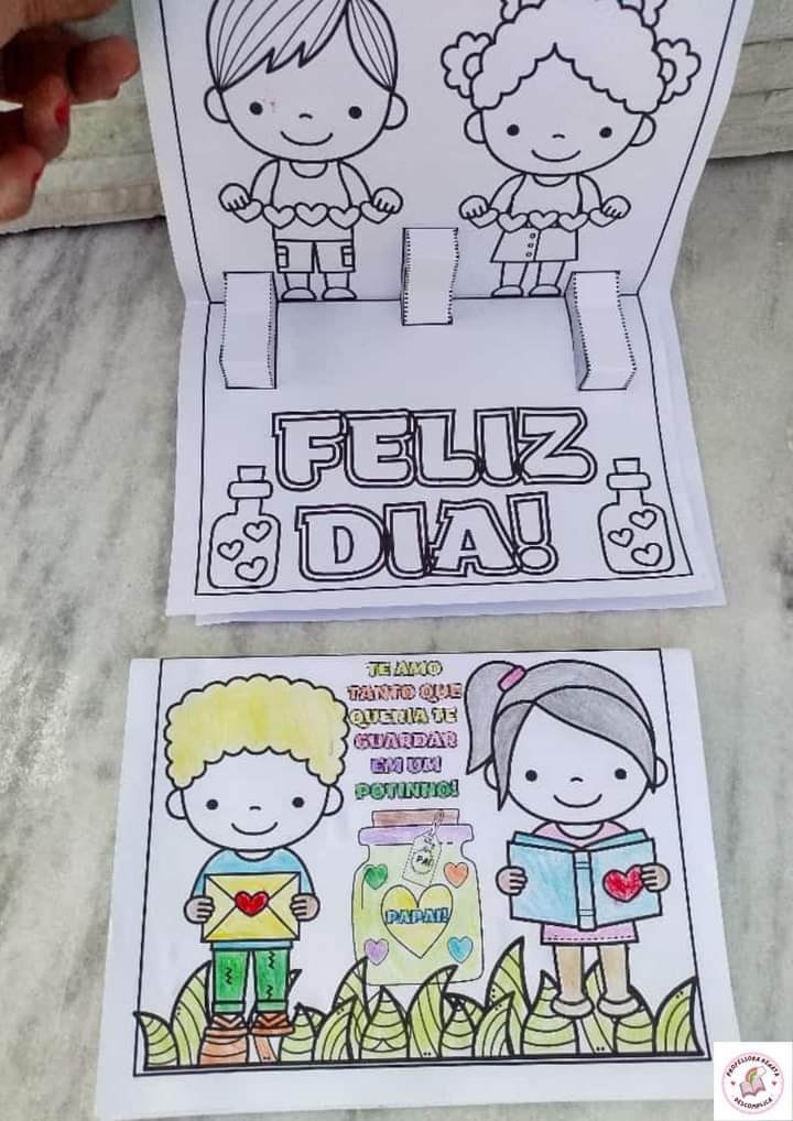 Cartão 3D potinho de amor para colorir Dia dos pais